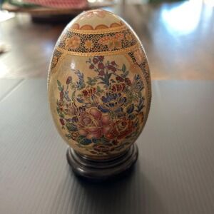 Vintage Cloisonné Style Egg Fixed Stand  Floral